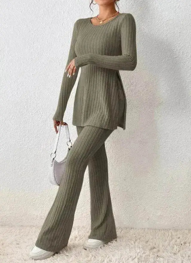 Ensemble deux pièces en polyester pour femme, couleur unie, décontracté, coupe ajustée, nouvelle mode, tenue élégante pour femme