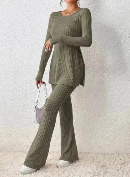 Ensemble deux pièces en polyester pour femme, couleur unie, décontracté, coupe ajustée, nouvelle mode, tenue élégante pour femme