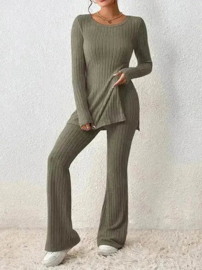 Ensemble deux pièces en polyester pour femme, couleur unie, décontracté, coupe ajustée, nouvelle mode, tenue élégante pour femme