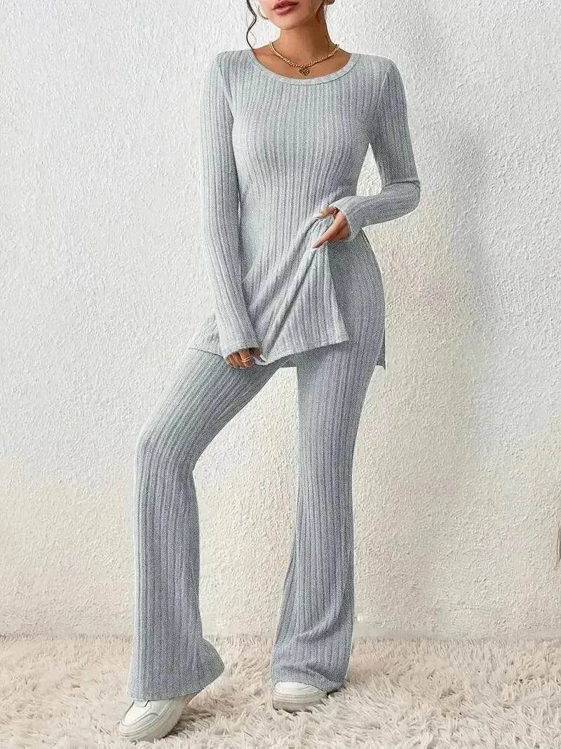 Ensemble deux pièces en polyester pour femme, couleur unie, décontracté, coupe ajustée, nouvelle mode, tenue élégante pour femme