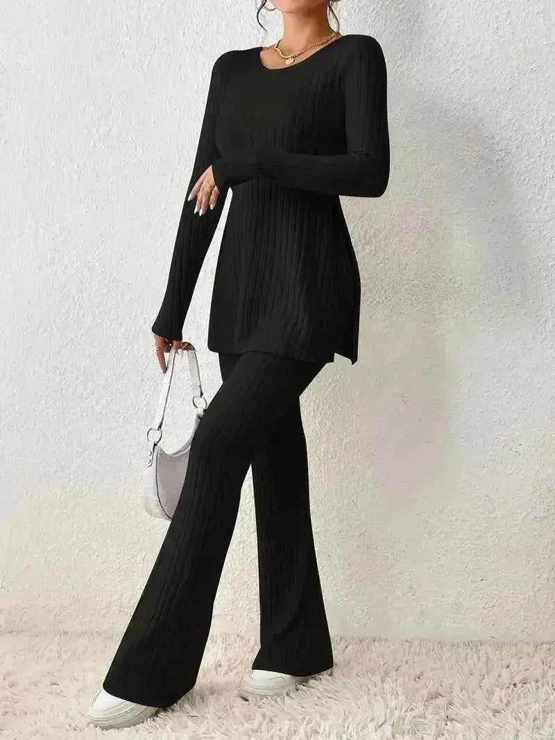 Ensemble deux pièces en polyester pour femme, couleur unie, décontracté, coupe ajustée, nouvelle mode, tenue élégante pour femme