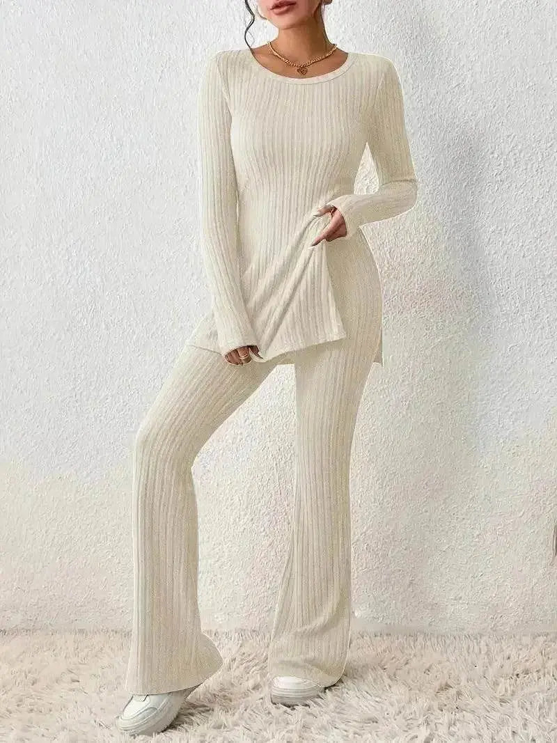 Ensemble deux pièces en polyester pour femme, couleur unie, décontracté, coupe ajustée, nouvelle mode, tenue élégante pour femme