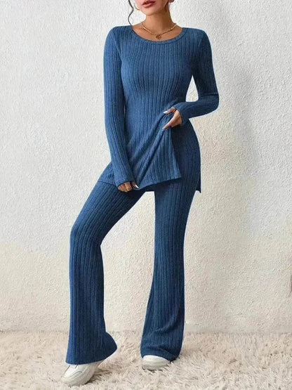 Ensemble deux pièces en polyester pour femme, couleur unie, décontracté, coupe ajustée, nouvelle mode, tenue élégante pour femme