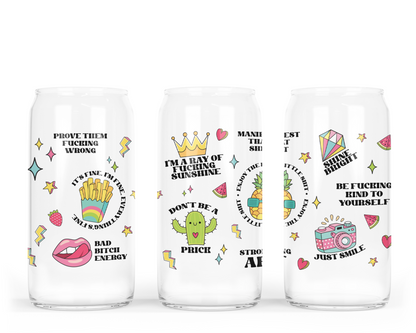 Bocal en verre Pop Art Affiramtions avec couvercle en bambou
