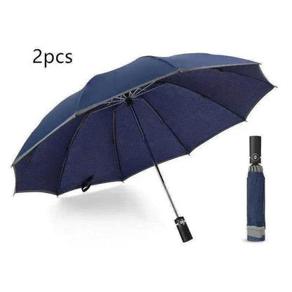 Portable Windproof Umbrella, 10Ribs Auto Close, Reflective for Safety
