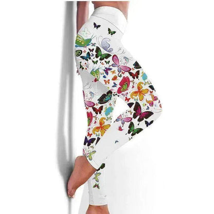 Legging Imprimé Floral Papillon Taille Haute Legging de Yoga Mince