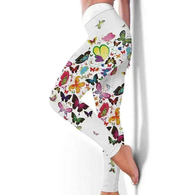 Legging Imprimé Floral Papillon Taille Haute Legging de Yoga Mince