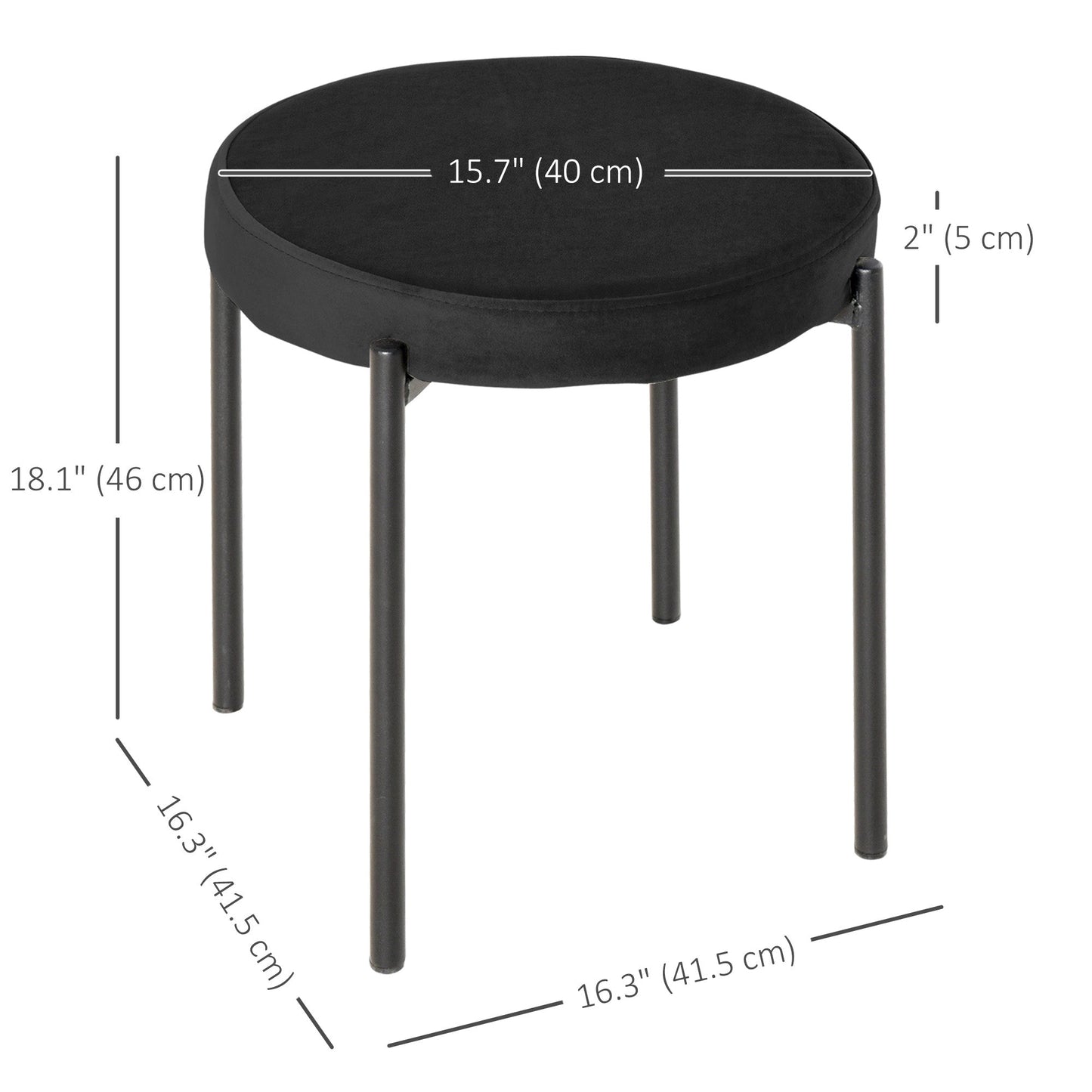 Noel Backless Round Dining Stools-Set of 4 with Metal Legs-Black
