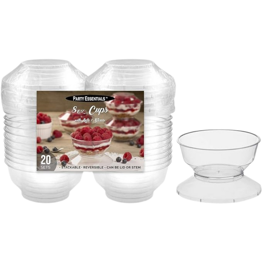 Gobelets à dessert transparents de 240 ml avec couvercles/tiges