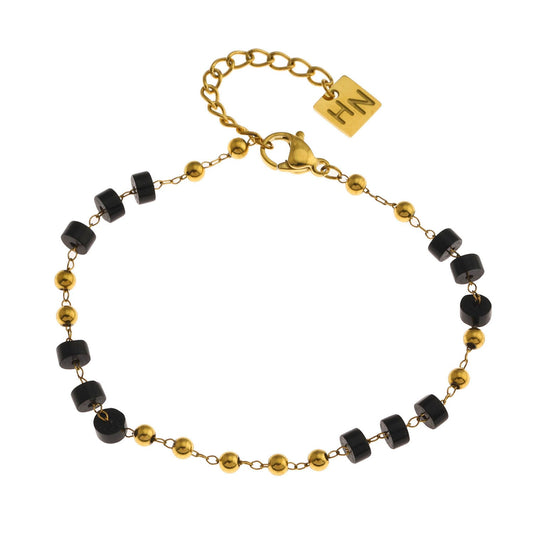 ROSARIO : Bracelet chaîne avec perles en onyx noir et or
