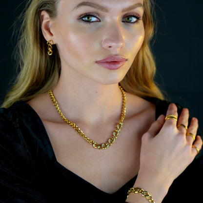 ROUEN Zirconia Embedded Cuban Chain Statement Necklace