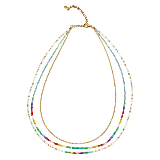 Collier à triple rangs multicolore
