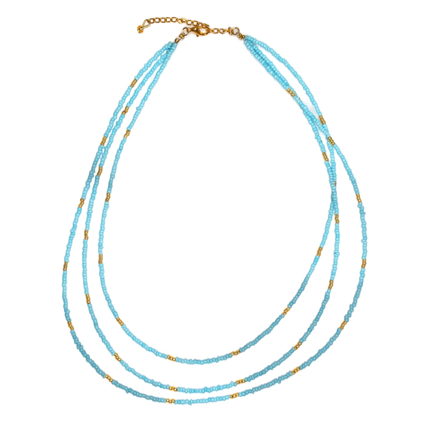 Triple Strand Seed Bead Necklace With Gold Accents
