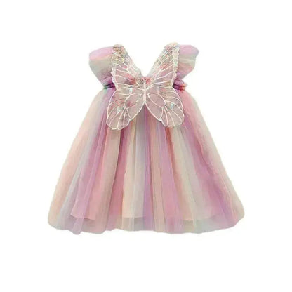 Rainbow Butterfly Wings Mesh Girl Dress