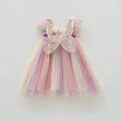 Rainbow Butterfly Wings Mesh Girl Dress