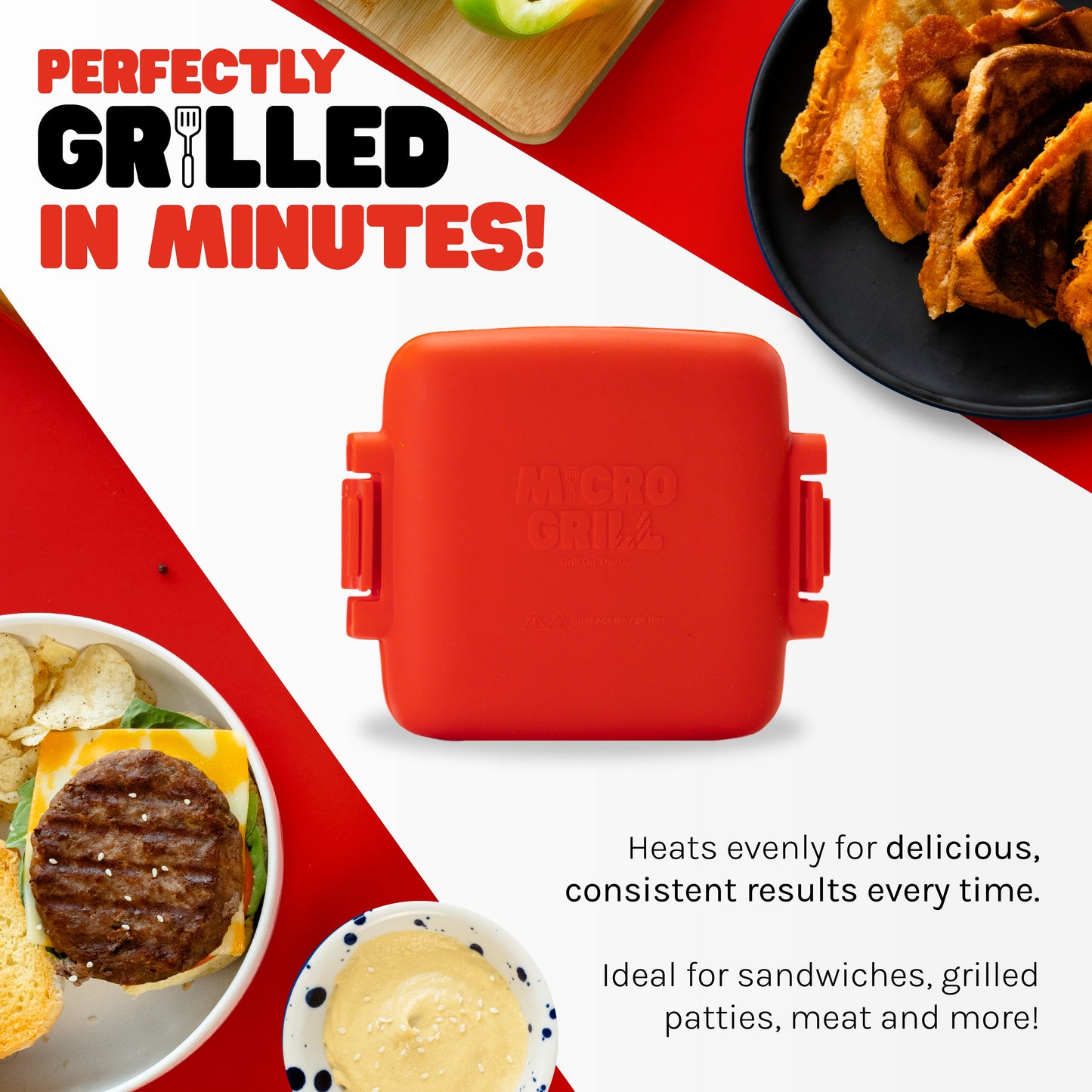 Micro Grill Classic™ Toastie Maker, Microwave Grill, Sandwich Toaster, 3 Minute Grilled Cheese, Crispy, Panini Press, Dishwasher Safe, Office, Home, Travel & School Dorms