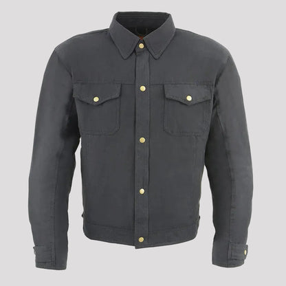 Milwaukee Leather Men's Black Armored Biker Shirt with Reinforced Fibers