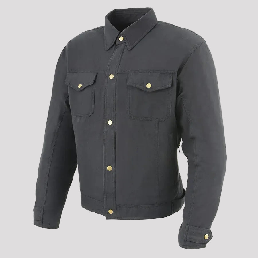 Milwaukee Leather Men's Black Armored Biker Shirt with Reinforced Fibers