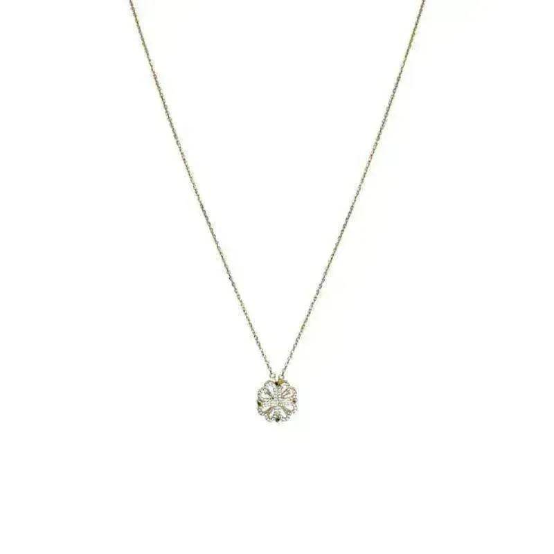 Retro Magnetic Folding Heart Shaped Four Leaf Clover Pendant Women Necklace