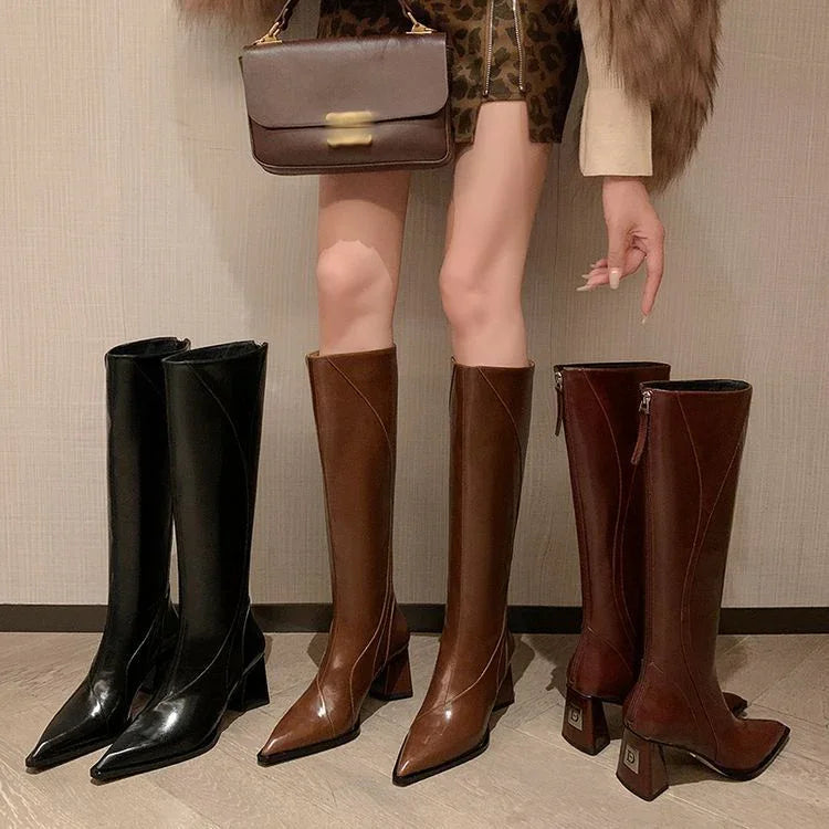 Retro Maillard Tube High Heel Riding Boots