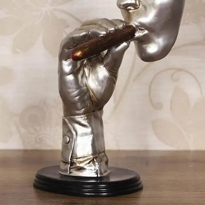 Retro Meditators Abstract Sculpture Man Smoking Cigar Face Statue.