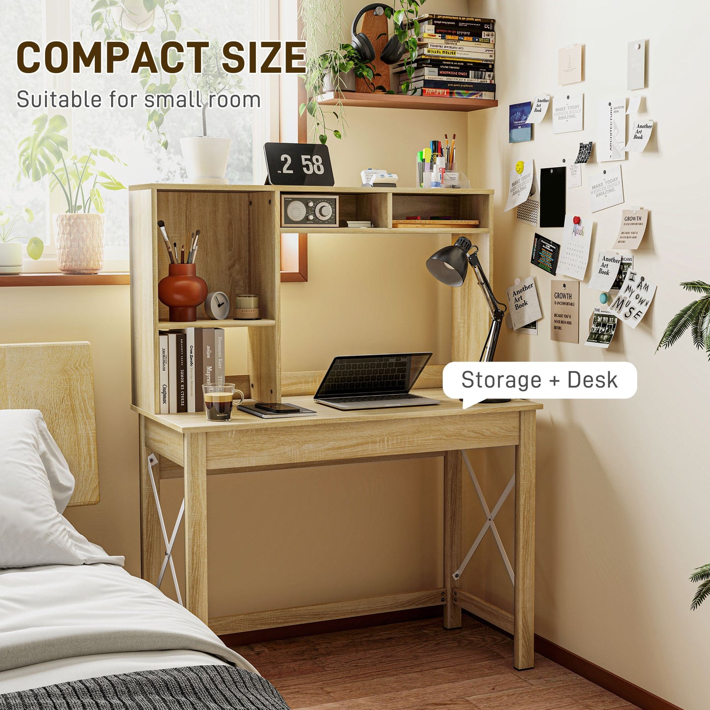 Sloan Computer Desk with Hutch and Storage Shelves-Oak