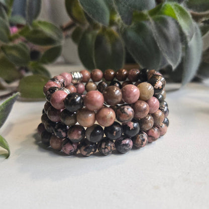 Rhodonite Gemstone Bead Bracelet | The Stone of Self Love