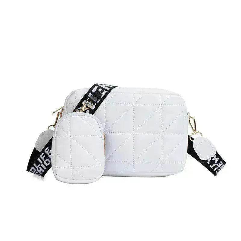 Rhombus Shoulder Bag + Wallet Set, Letter Print, Wide Strap