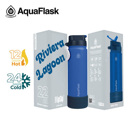 AquaFlask (22oz) Colorwave Flip Sip Insulated Water Bottle Double Wall Stainless Steel Hot & Cold