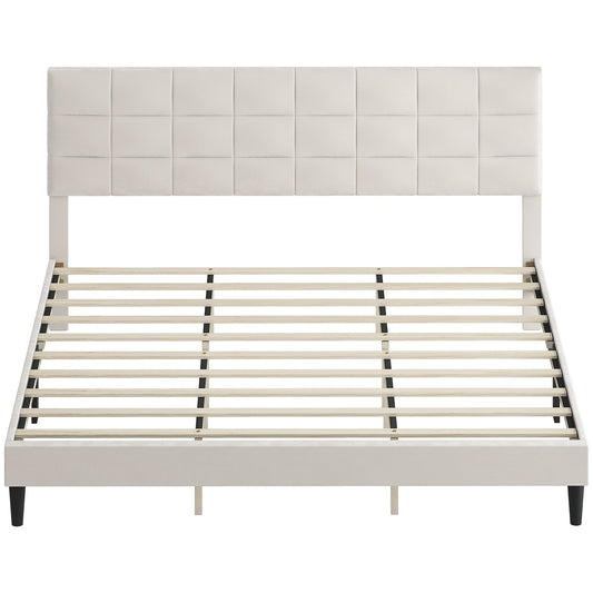 Cadre de lit Harper King Size avec tête de lit rembourrée - Blanc Crème