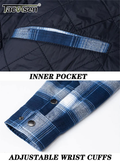 TACVASEN Veste d'hiver en coton à carreaux pour homme, manches longues, matelassée, doublée, en flanelle, multi-poches, vêtements d'extérieur, manteaux de randonnée