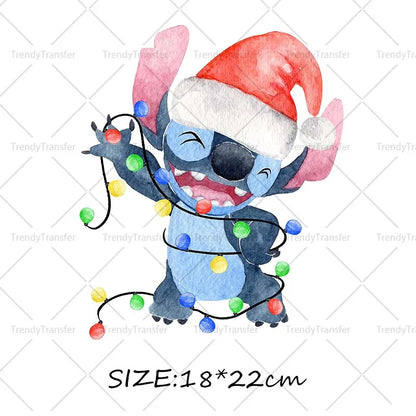 Autocollants thermocollants de Noël Lilo et Stitch pour vêtements, impressions thermiques, décalcomanies pour T-shirts