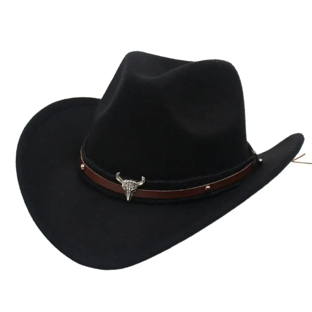 Western Cowboy Hat Jazz Knight Hats For Men Ethnic Style Felt Hats With Bull Shaped Decor Grassland Country Hat Sombrero