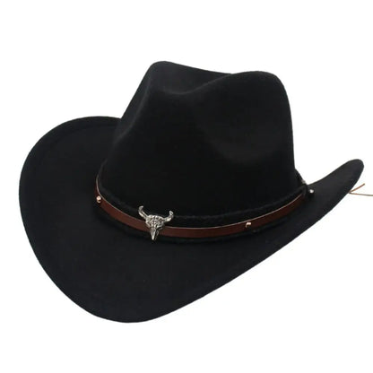 Western Cowboy Hat Jazz Knight Hats For Men Ethnic Style Felt Hats With Bull Shaped Decor Grassland Country Hat Sombrero