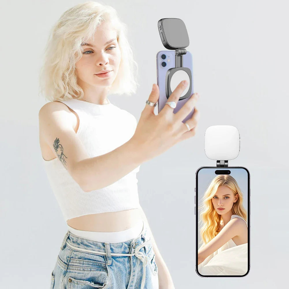 Magnetic Phone Selfie Light Mobile Phone Fill Light Pocket Light Folding LED Phone Fill Light for Video Recording Conference