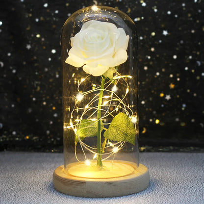 Fleurs lumineuses LED enchantées avec la Belle et la bête, dôme de roses décoratif pour mariage, saint-valentin, cadeau de fête des mères