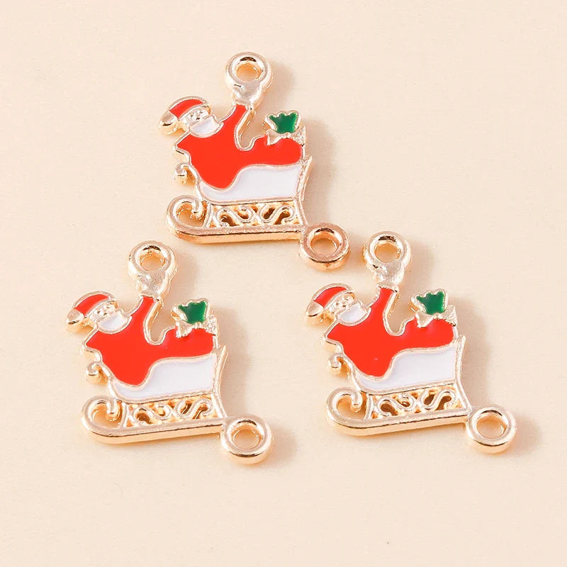 Leslie-Breloques de Noël en émail, arbre flocon de neige, chaussette, cerf, bonhomme de neige, bijoux de bricolage, cadeaux de Noël et du Nouvel An, 10 pièces