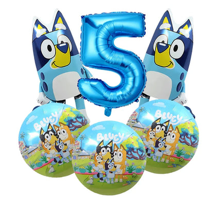 Bluey – vaisselle de fête d'anniversaire de noël, bannière jetable, garniture de gâteau, drapeau suspendu, ballons avec chiffres bleus, décoration d'anniversaire