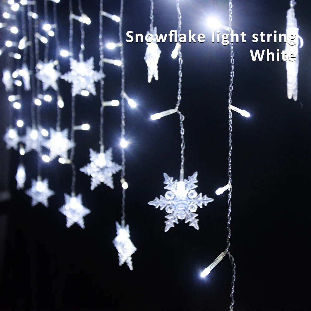 Guirlande lumineuse flocon de neige, 8 Modes, EU 220V US 110V, lumières de noël, décoration de salle, rideaux lumineux Led