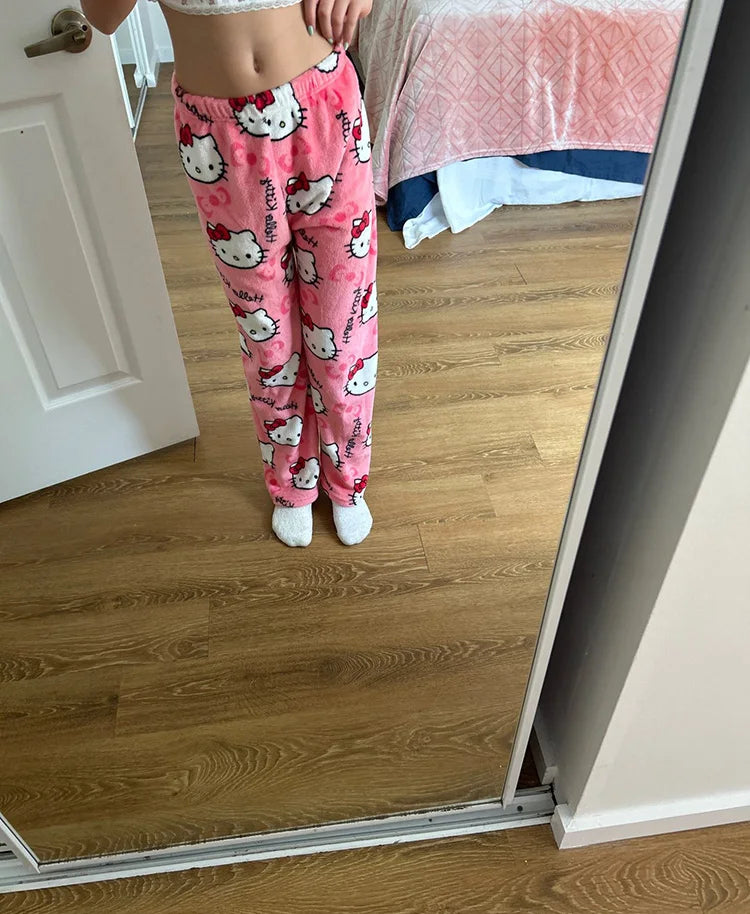 Sanrio Hello Kitty Pajamas Christmas Hello Kitty Flannel Pants Winter Warmth Pajamas Home Pants In Autumn Winter Fashion Trous
