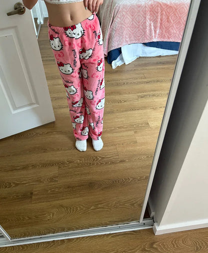Sanrio Hello Kitty Pajamas Christmas Hello Kitty Flannel Pants Winter Warmth Pajamas Home Pants In Autumn Winter Fashion Trous