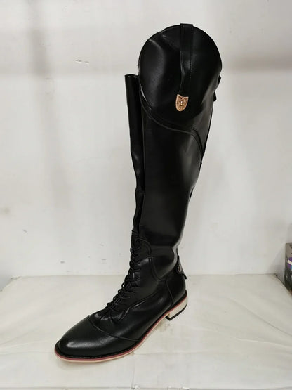 Equestrian Boots Genuine Leather Professional Horse Riding Sports Training High Top Knight Boots Wear-Resistant Competition