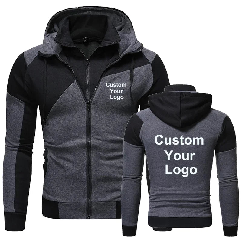 Automne Hiver Mode Homme Personnalisé Votre Logo Double Fermeture Éclair Sweatshirt à Capuche Blouson Sportswear Homme