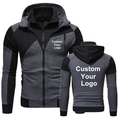 Automne Hiver Mode Homme Personnalisé Votre Logo Double Fermeture Éclair Sweatshirt à Capuche Blouson Sportswear Homme