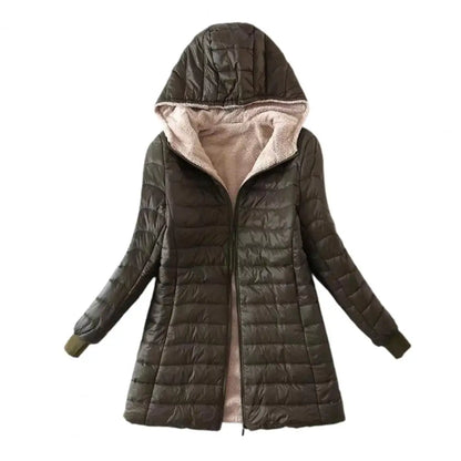 Soft Hooded Coat Long Sleeves Winter Jacket Plush Lining Warm Autumn Jackets Winter Cardigan Coat  Windproof