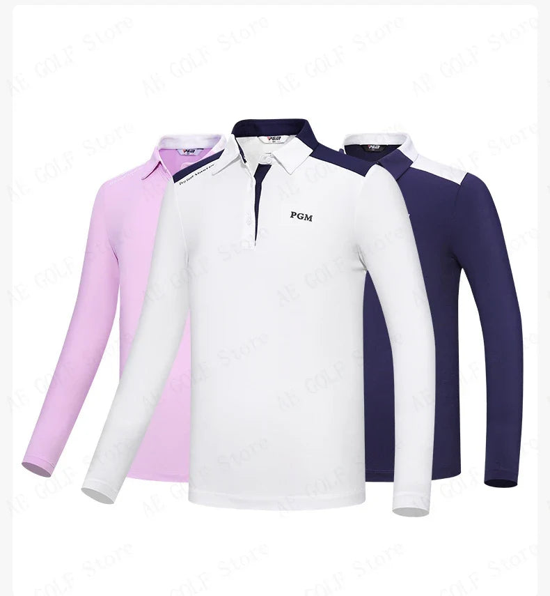 PGM Girls Golf Long Sleeve T Shirts Golf Wear for Kids Comfortable Skin Friendly Sports Fabric Children's Clothing YF548