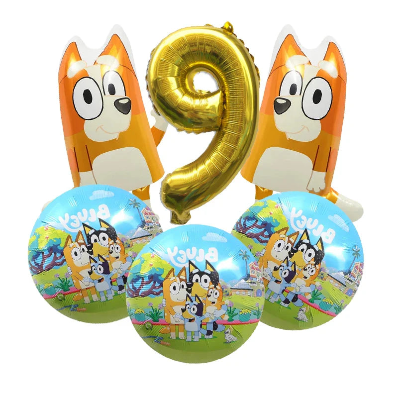 Bluey – vaisselle de fête d'anniversaire de noël, bannière jetable, garniture de gâteau, drapeau suspendu, ballons avec chiffres bleus, décoration d'anniversaire