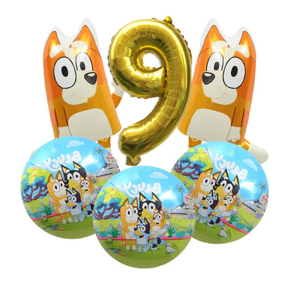 Bluey – vaisselle de fête d'anniversaire de noël, bannière jetable, garniture de gâteau, drapeau suspendu, ballons avec chiffres bleus, décoration d'anniversaire
