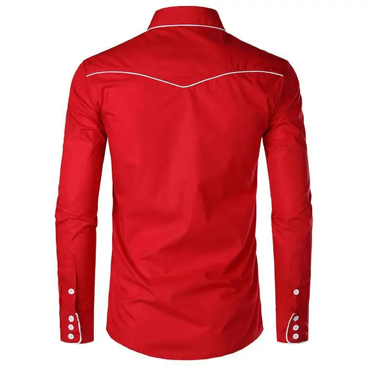 Chemise brodée à la main de style occidental, chemise rétro américaine, chemise brodée tendance pour homme, haut respirant, tailles S à 2XL