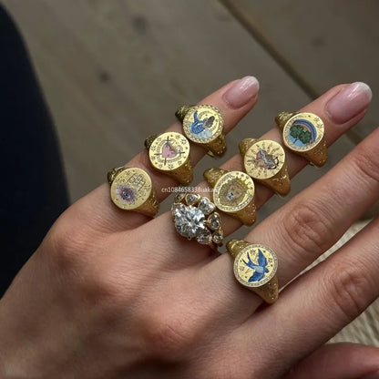 Fashionable and popular stainless steel painted ring, for Valentine's Day, Lion, Mermaid, Love, gold plated, women's jewelry, тильц®
